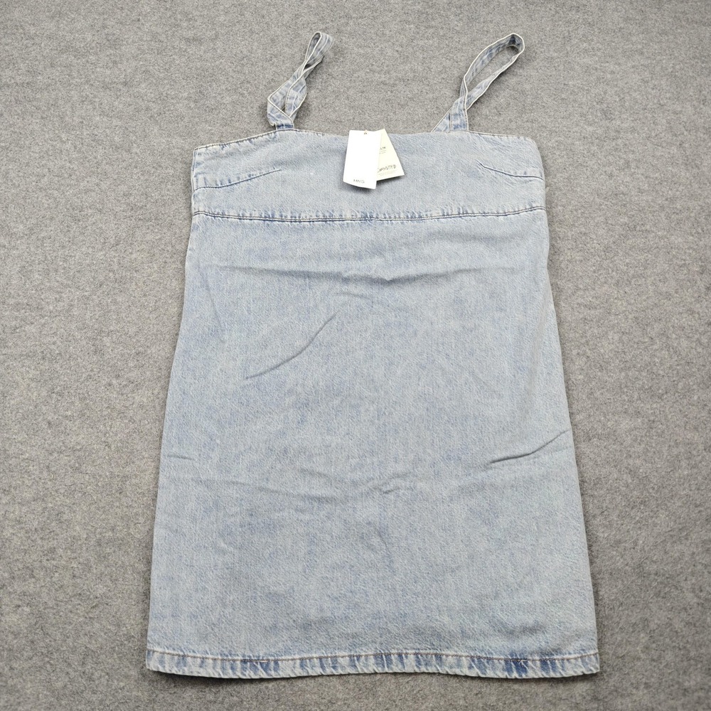 Mango MNG Dress Womens Large Blue Denim Tencel Sundress Square Neck Strappy Mini